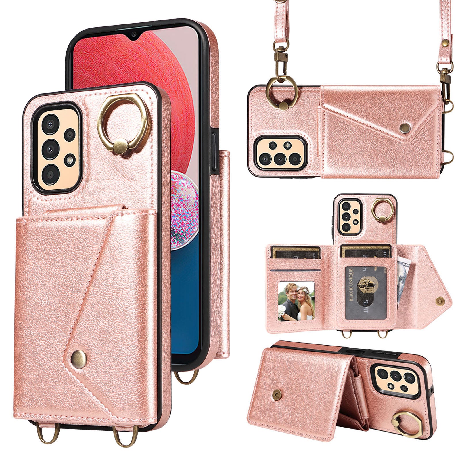002 Phone Shell for Samsung Galaxy A13 4G A13 5G A04 4G A04s 4G Ring Kickstand Card Bag Litchi Texture Leather TPU Case with Shoulder Strap 002 Phone Shell for Samsung Galaxy A13 4G A13 5G A04 4G A04s 4G Ring Kickstand Card Bag Litchi Texture Leather TPU Case with Shoulder Strap